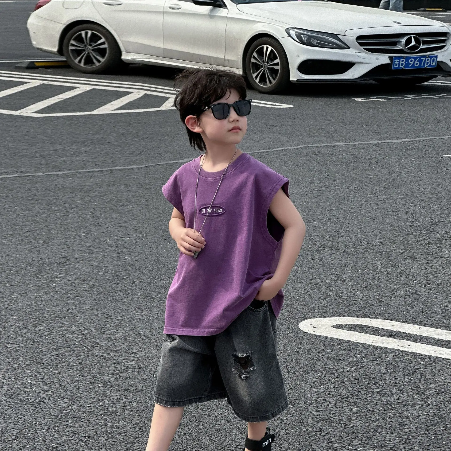 Children's Purple Sleeveless T-Shirt 2025 Summer — feature 11