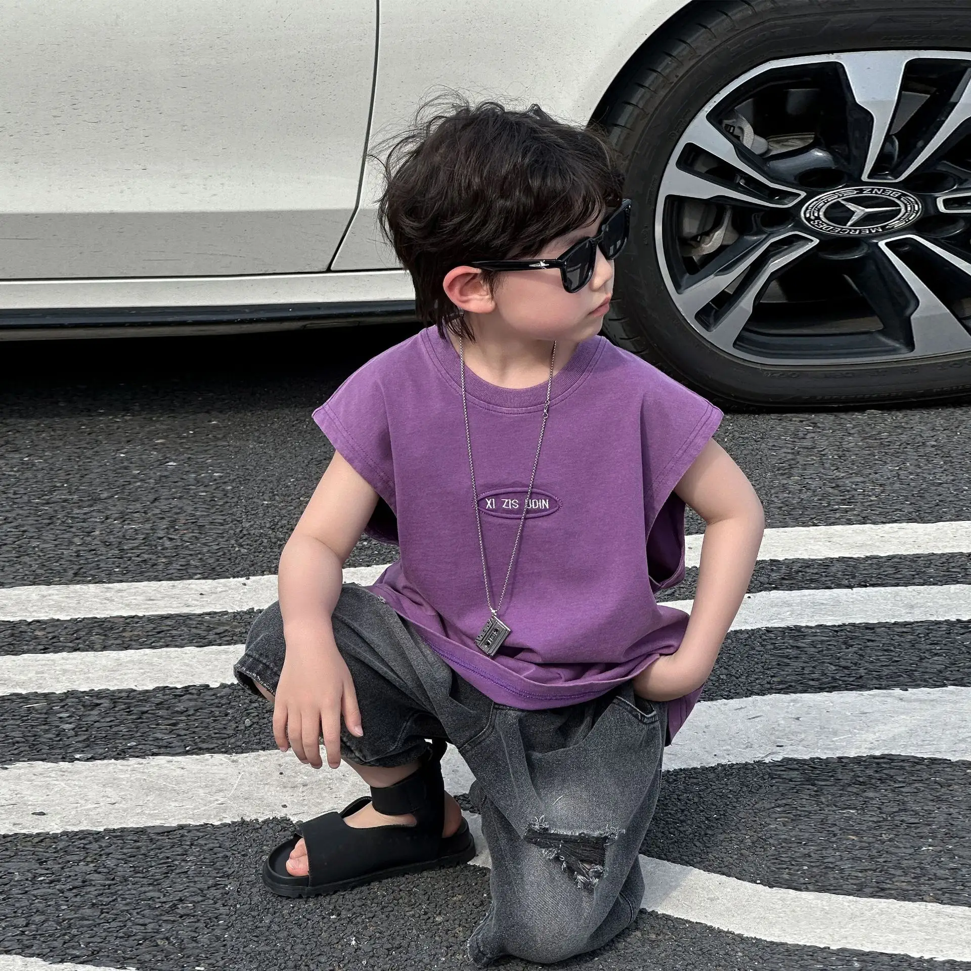 Children's Purple Sleeveless T-Shirt 2025 Summer — feature 12