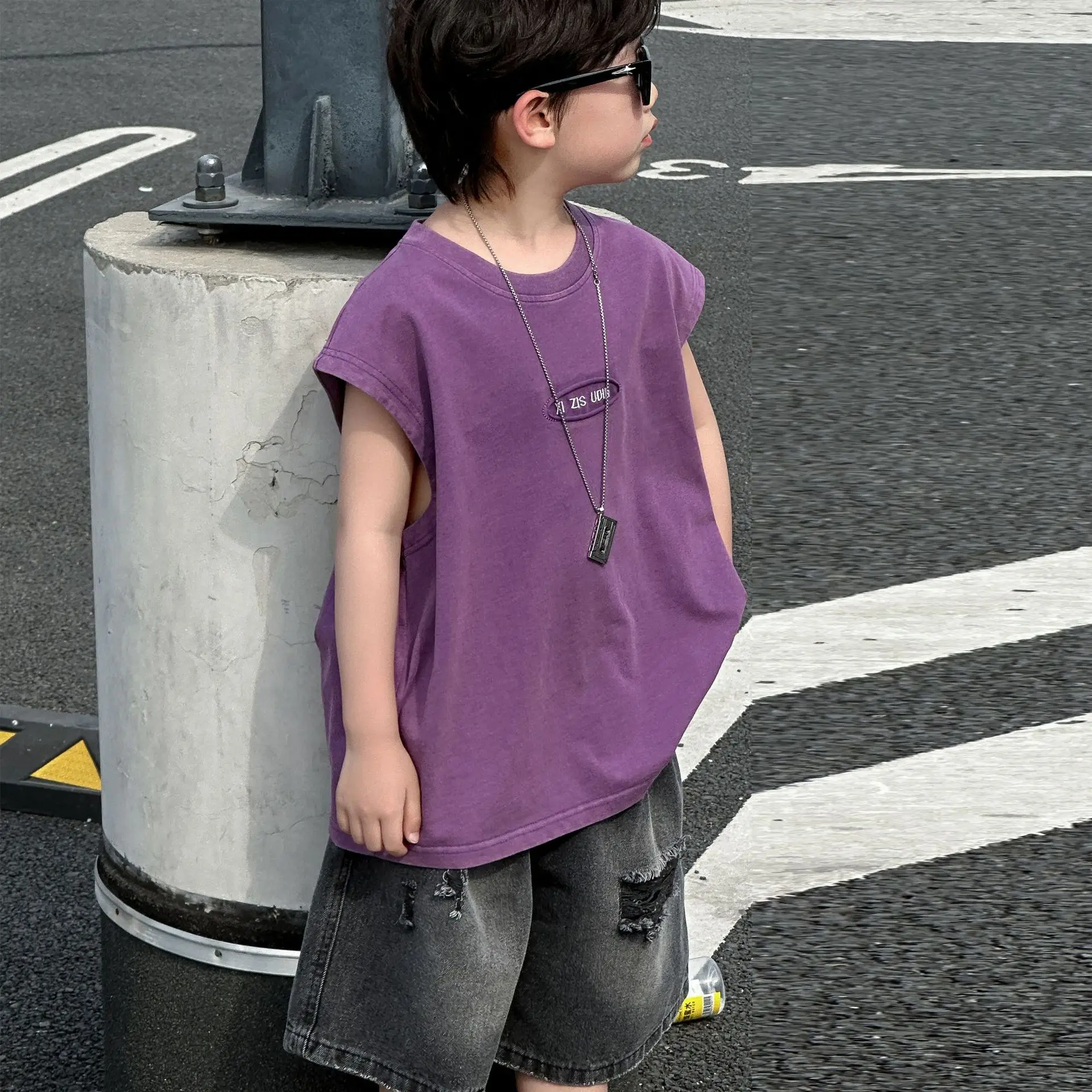Children's Purple Sleeveless T-Shirt 2025 Summer — feature 2