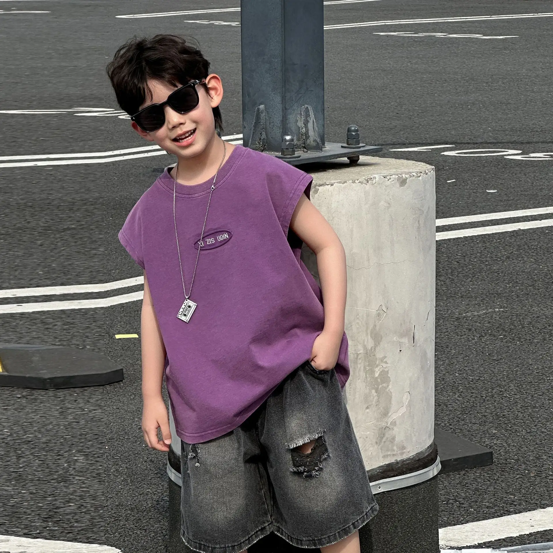 Children's Purple Sleeveless T-Shirt 2025 Summer — feature 6
