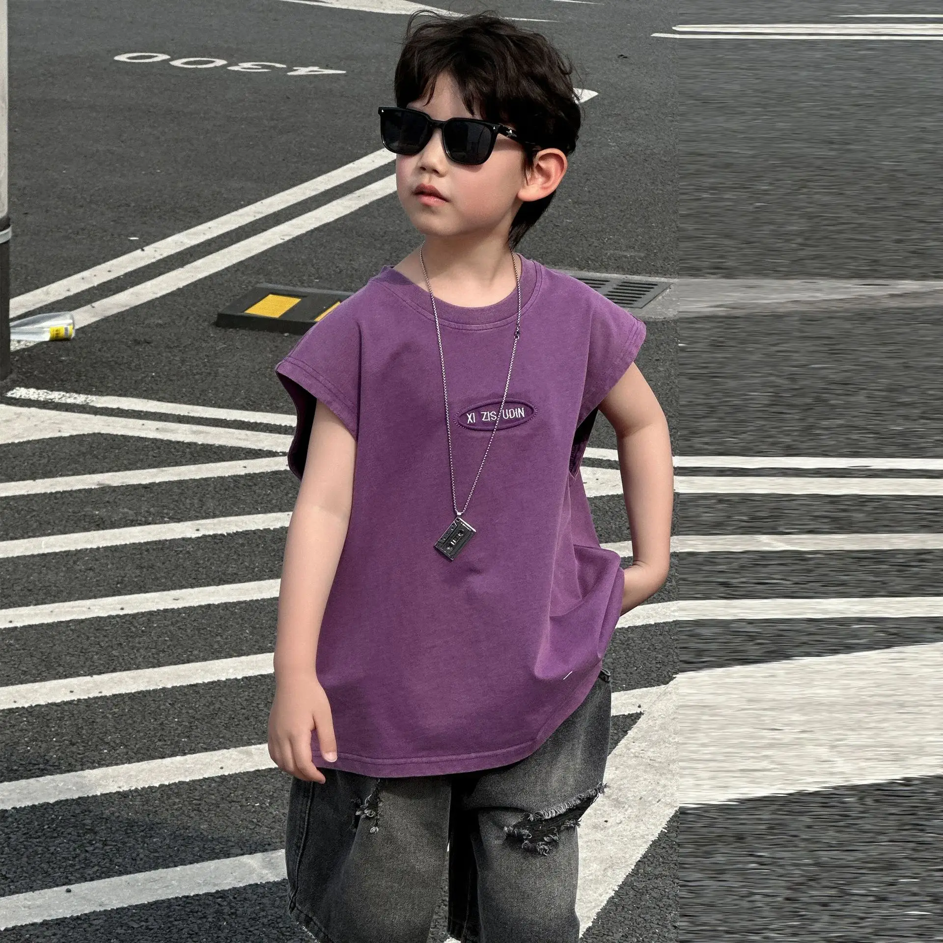 Children's Purple Sleeveless T-Shirt 2025 Summer — feature 7