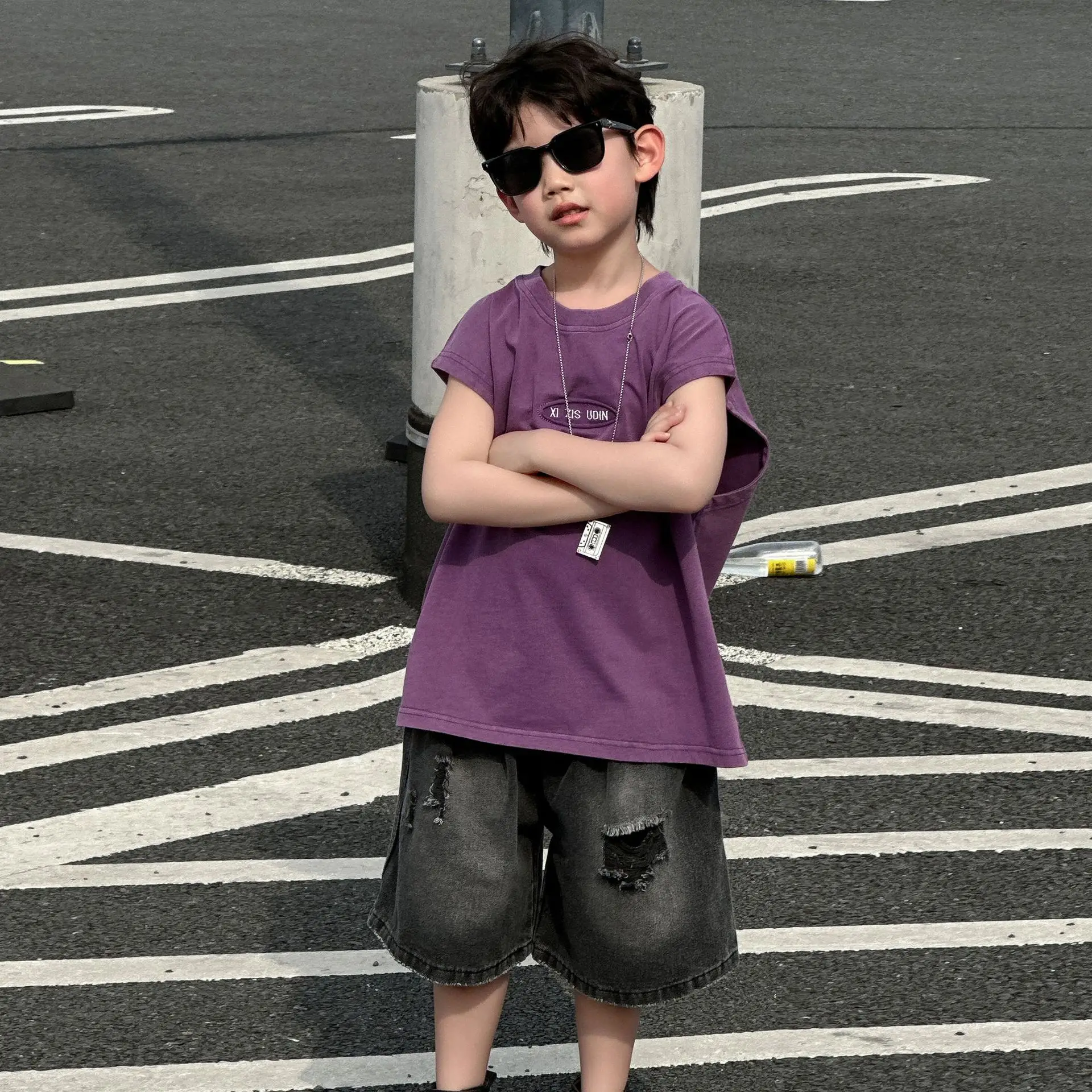 Children's Purple Sleeveless T-Shirt 2025 Summer — feature 8