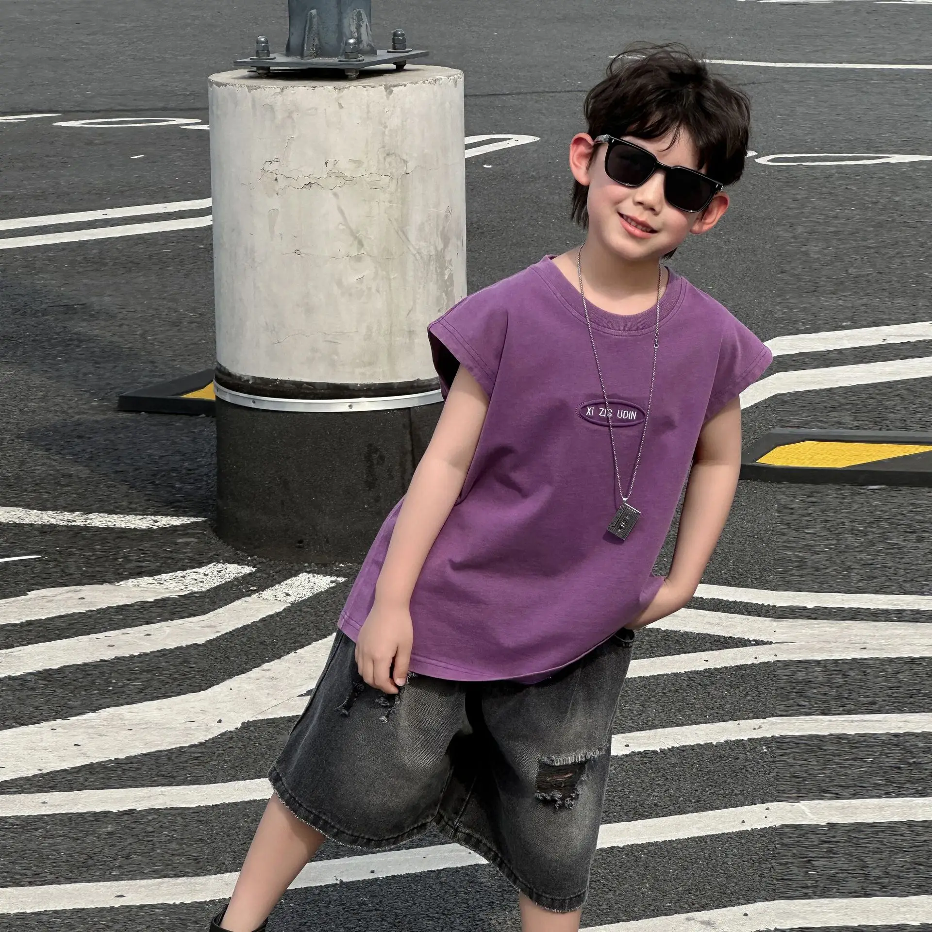 Children's Purple Sleeveless T-Shirt 2025 Summer — feature 9