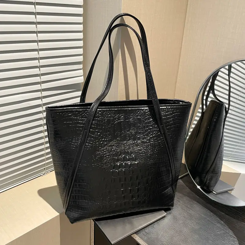 Black Croc Embossed Tote Bag for Women - Image 3