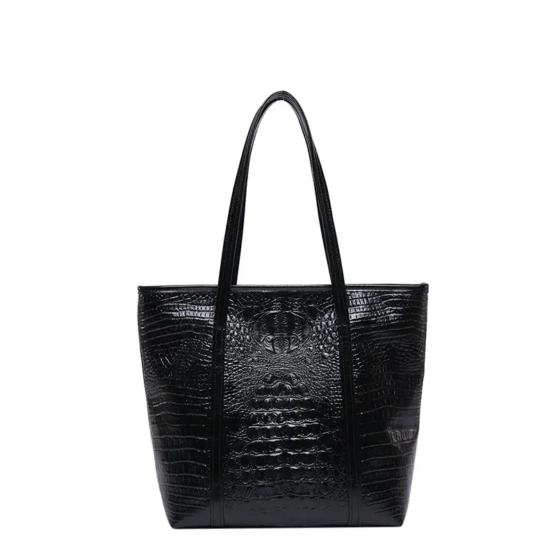 Black Croc Embossed Tote Bag for Women - Image 7