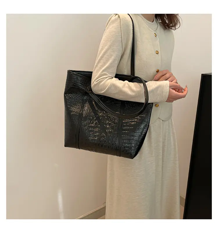 Black Croc Embossed Tote Bag for Women — feature 10