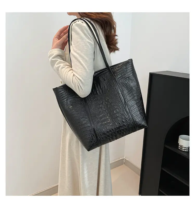 Black Croc Embossed Tote Bag for Women — feature 12