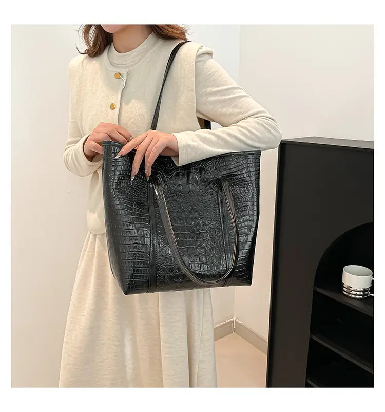 Black Croc Embossed Tote Bag for Women — feature 13