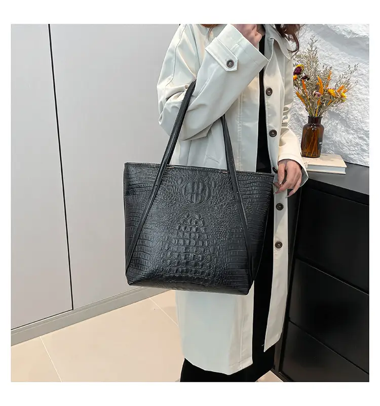 Black Croc Embossed Tote Bag for Women — feature 15