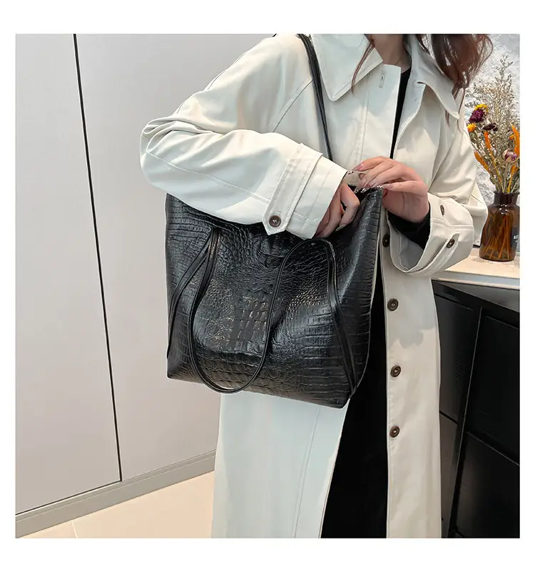 Black Croc Embossed Tote Bag for Women — feature 18