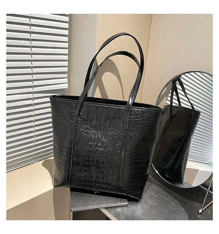 Black Croc Embossed Tote Bag for Women — feature 20
