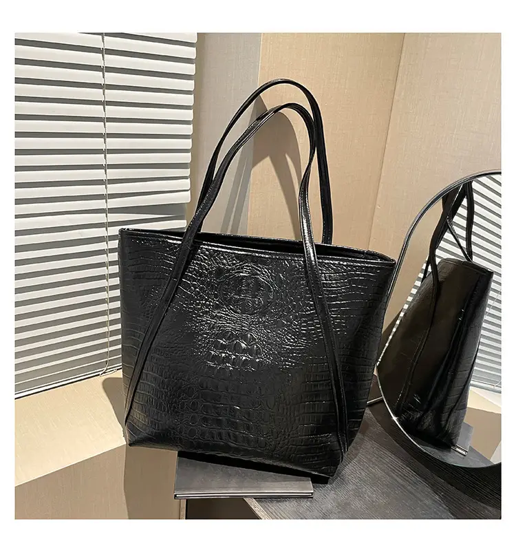 Black Croc Embossed Tote Bag for Women — feature 21