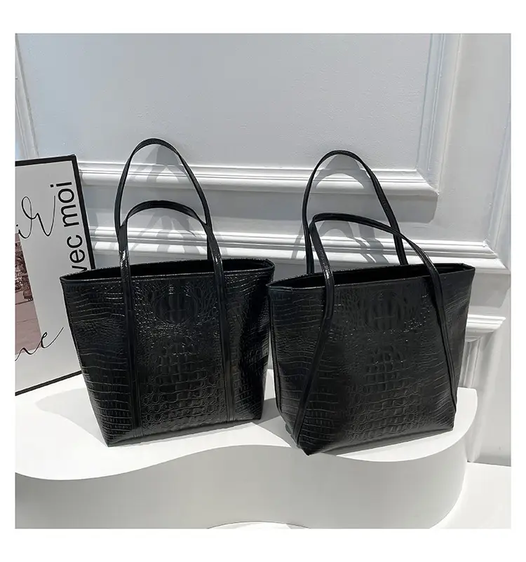 Black Croc Embossed Tote Bag for Women — feature 22