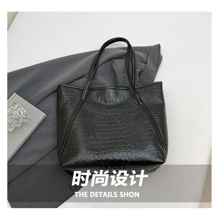 Black Croc Embossed Tote Bag for Women — feature 3