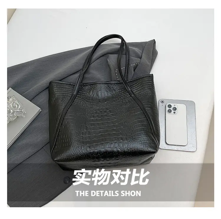 Black Croc Embossed Tote Bag for Women — feature 6