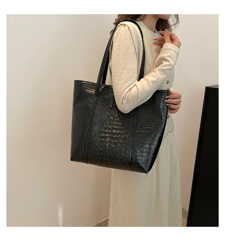 Black Croc Embossed Tote Bag for Women — feature 8
