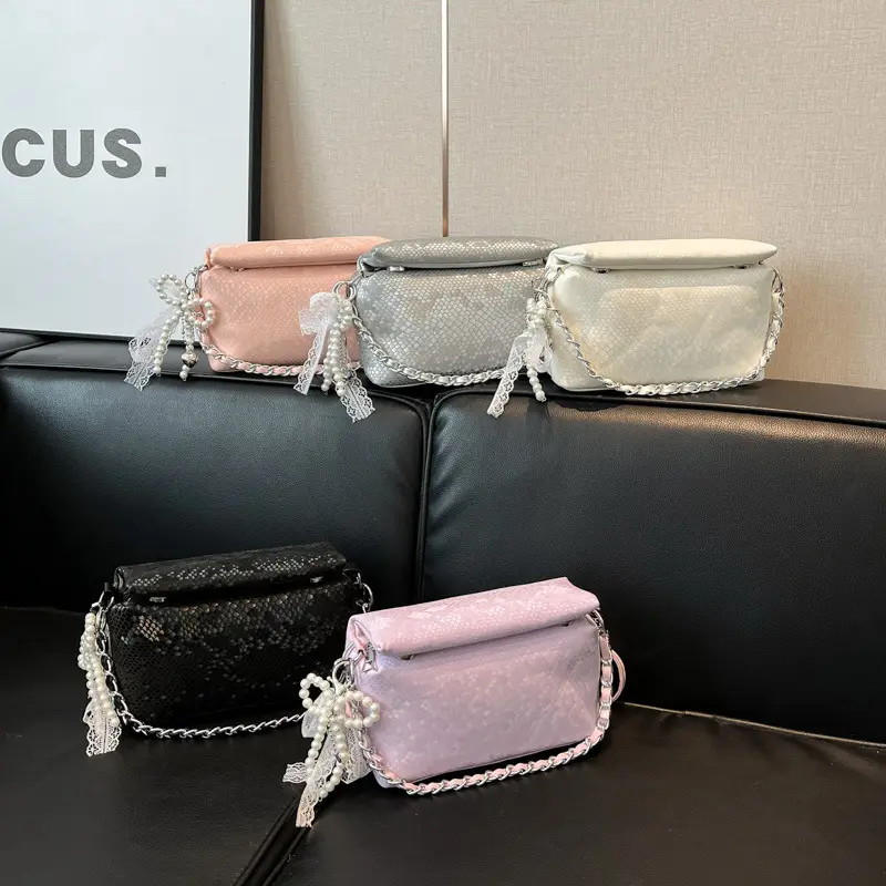 White Pearl-Strap Crossbody Bag for Women - Image 11
