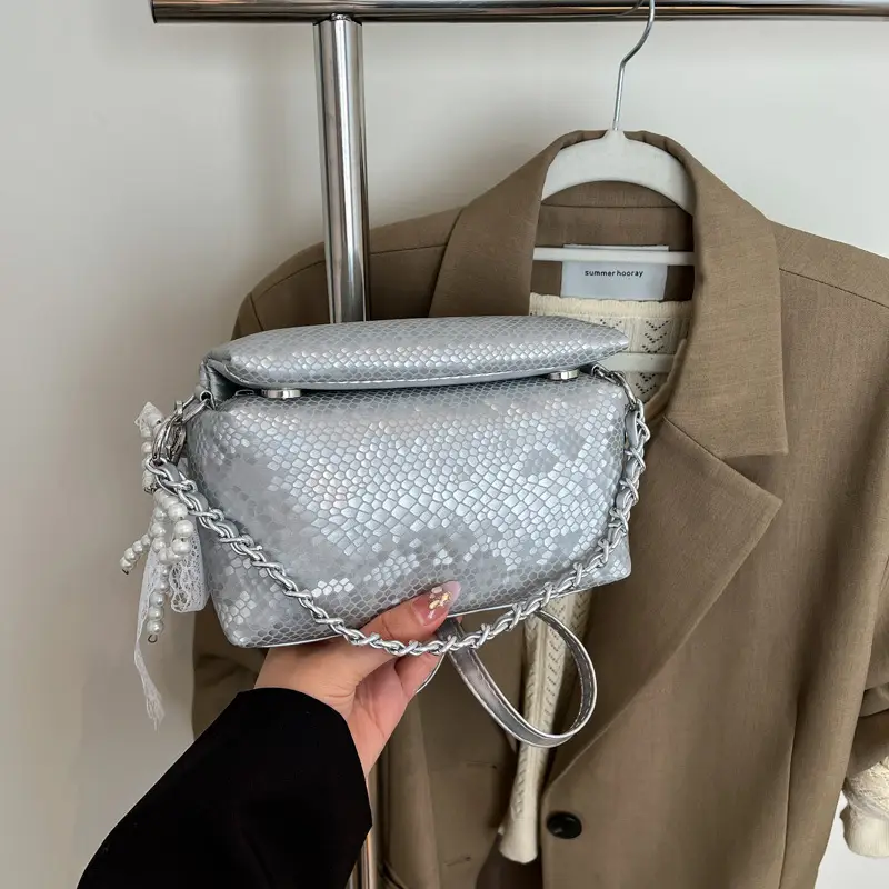 White Pearl-Strap Crossbody Bag for Women - Image 2