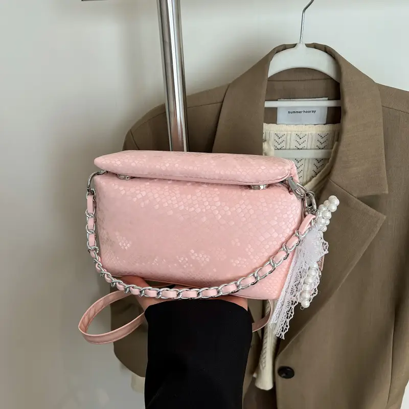 White Pearl-Strap Crossbody Bag for Women - Image 5