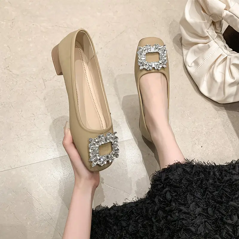 Women Rhinestone Flat Shoes Black Square Toe Slip-On - Image 4