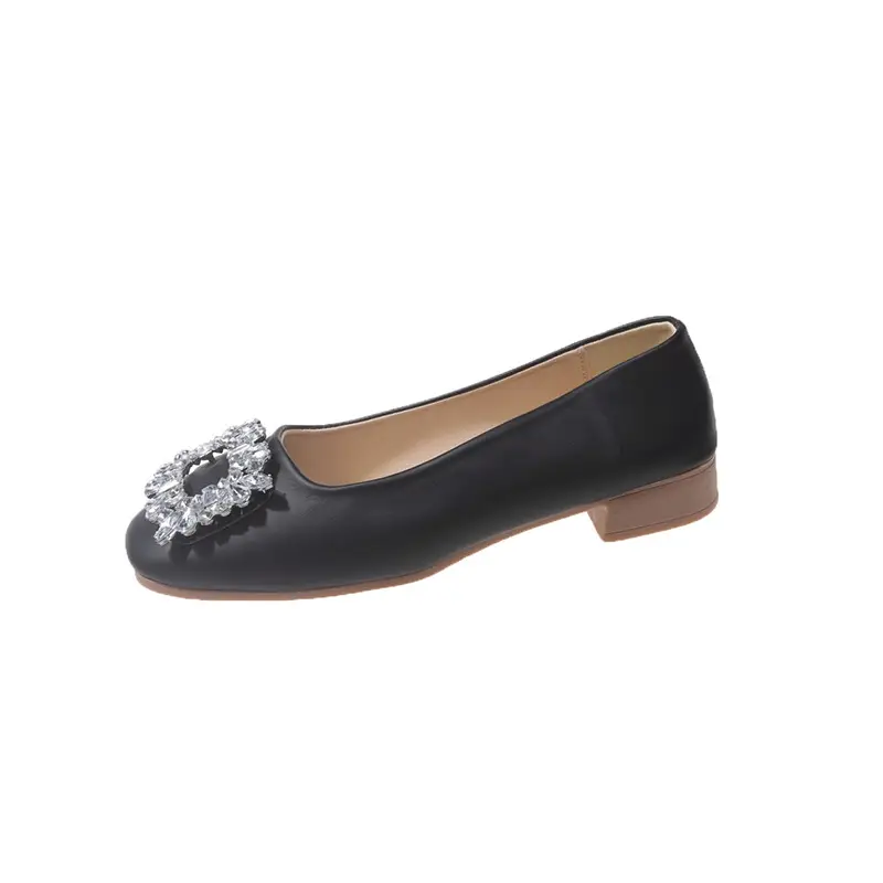 Women Rhinestone Flat Shoes Black Square Toe Slip-On - Image 7