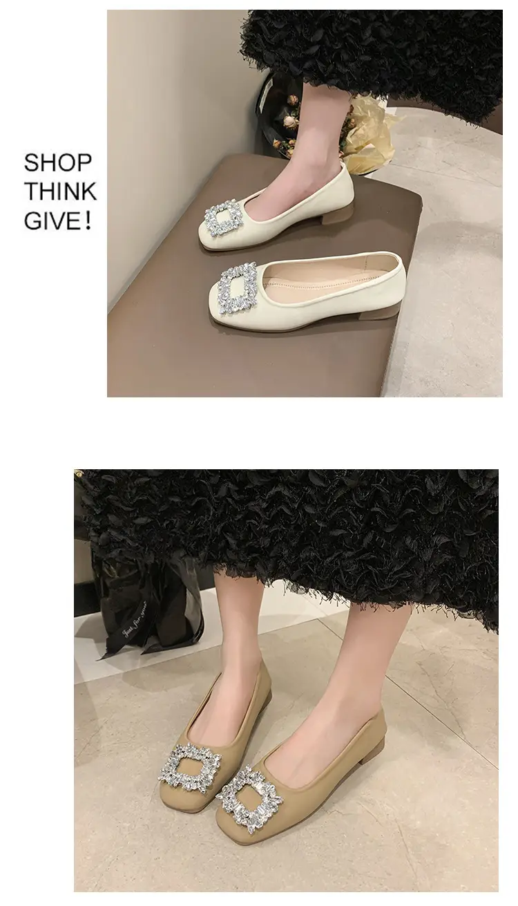 Women Rhinestone Flat Shoes Black Square Toe Slip-On — feature 1
