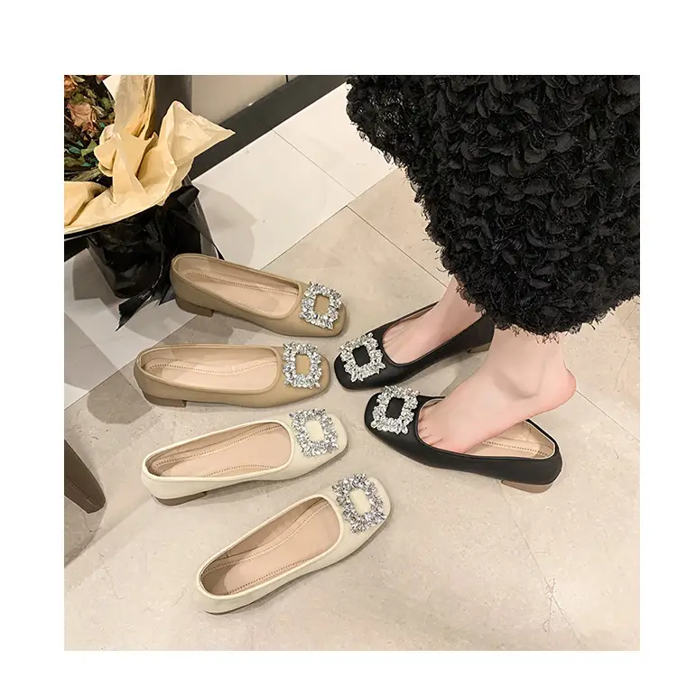Women Rhinestone Flat Shoes Black Square Toe Slip-On — feature 12