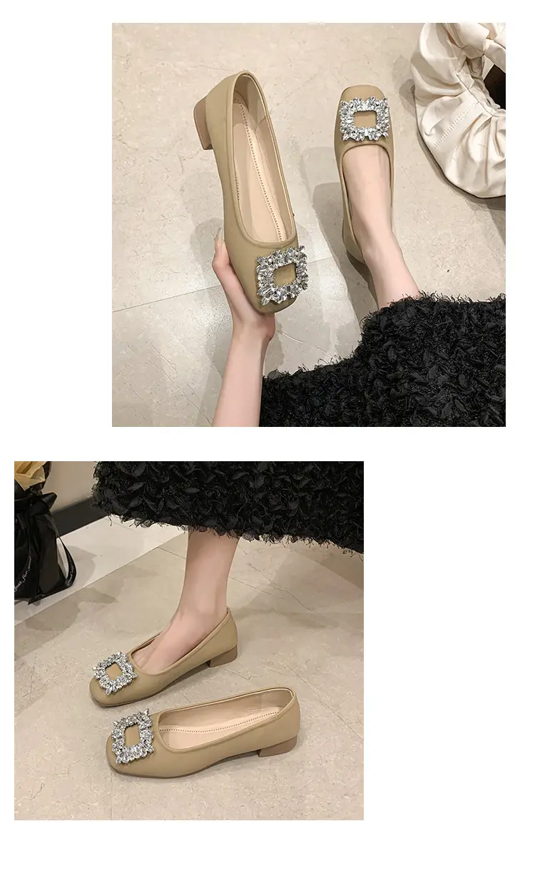 Women Rhinestone Flat Shoes Black Square Toe Slip-On — feature 16