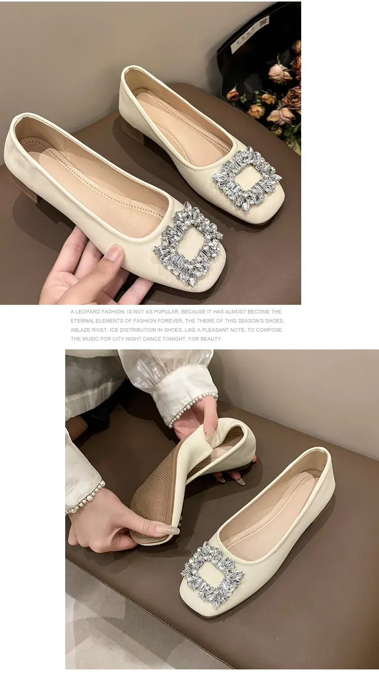 Women Rhinestone Flat Shoes Black Square Toe Slip-On — feature 2