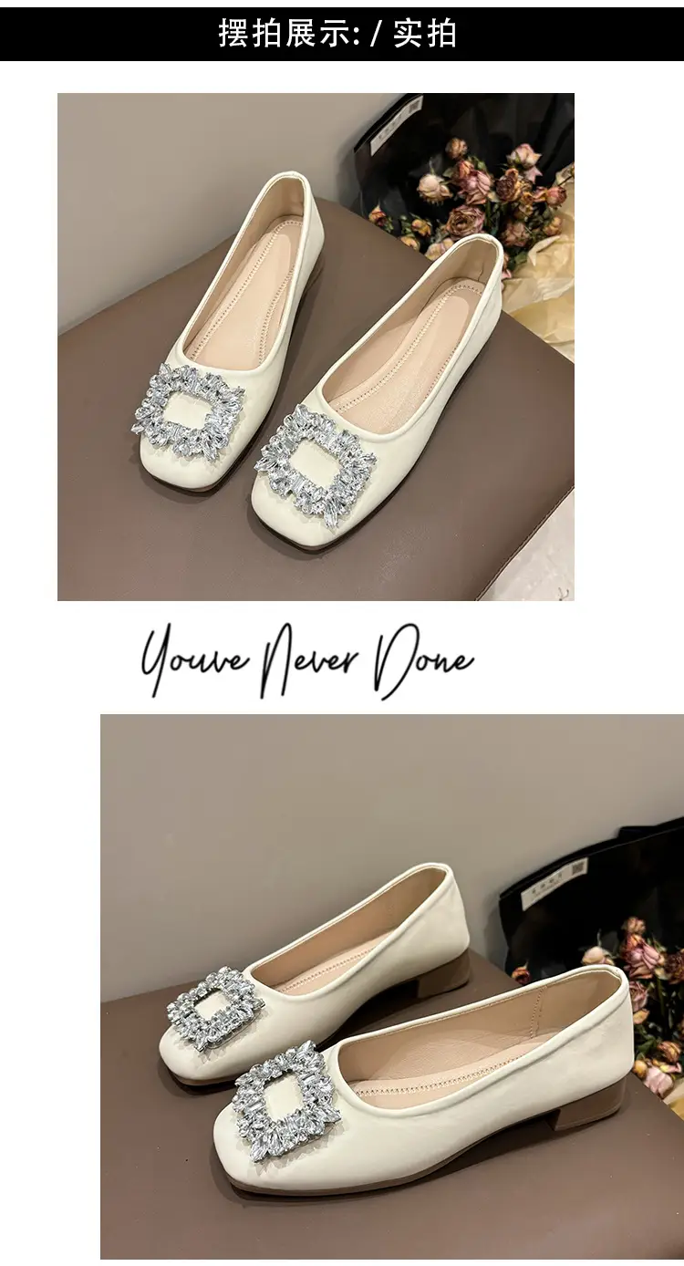 Women Rhinestone Flat Shoes Black Square Toe Slip-On — feature 5