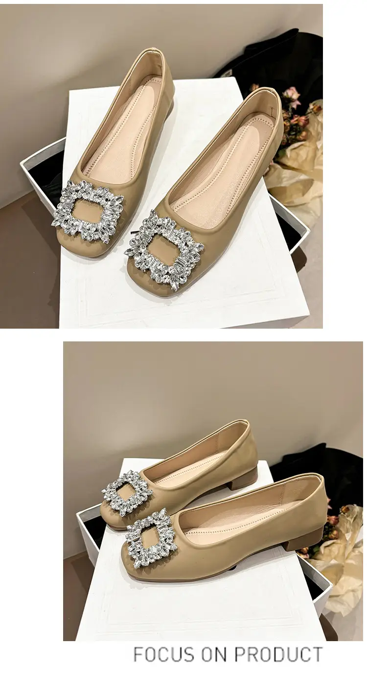 Women Rhinestone Flat Shoes Black Square Toe Slip-On — feature 6