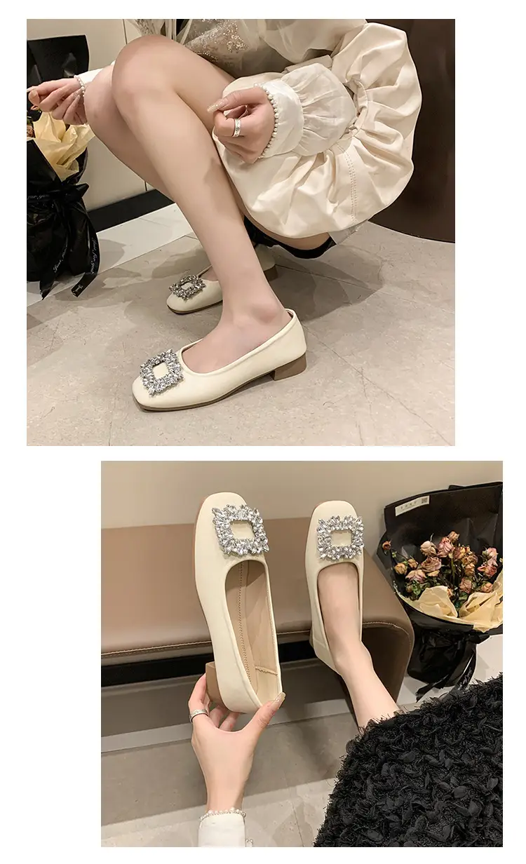 Women Rhinestone Flat Shoes Black Square Toe Slip-On — feature 7