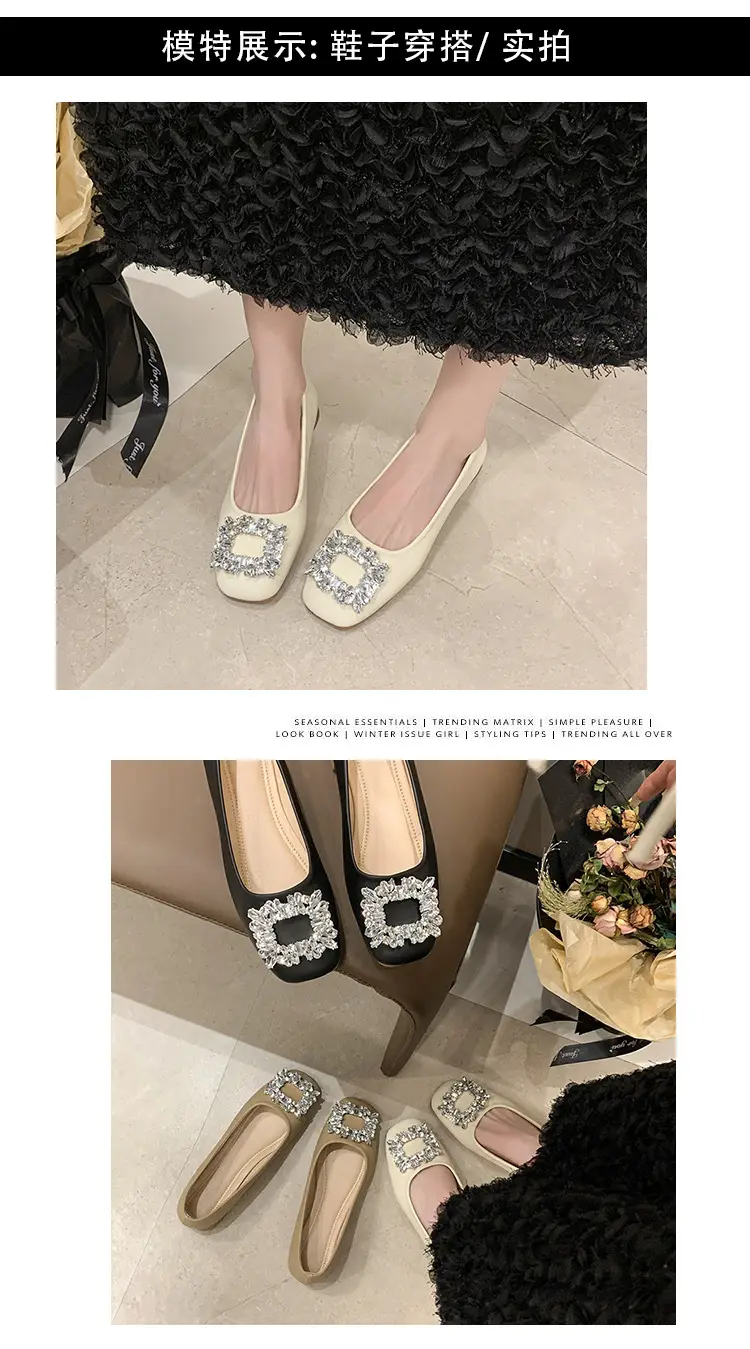 Women Rhinestone Flat Shoes Black Square Toe Slip-On — feature 9