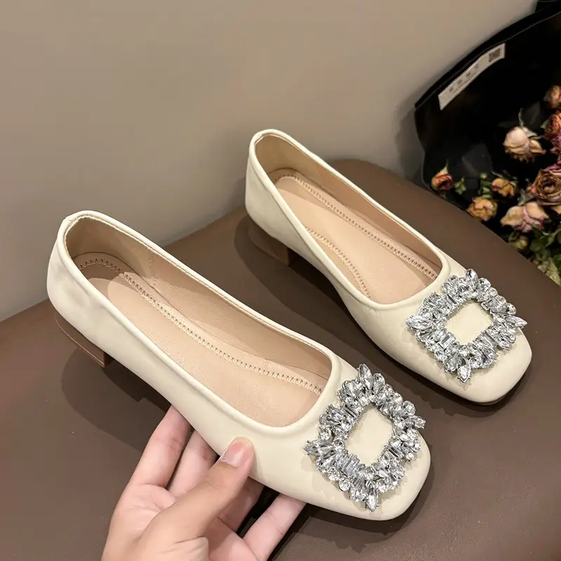 Women Rhinestone Flat Shoes Black Square Toe Slip-On - Image 2