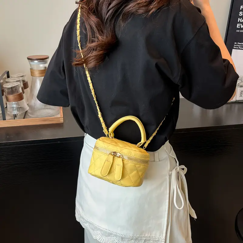 Orange Diamond Mini Chain Shoulder Bag for Women - Image 11