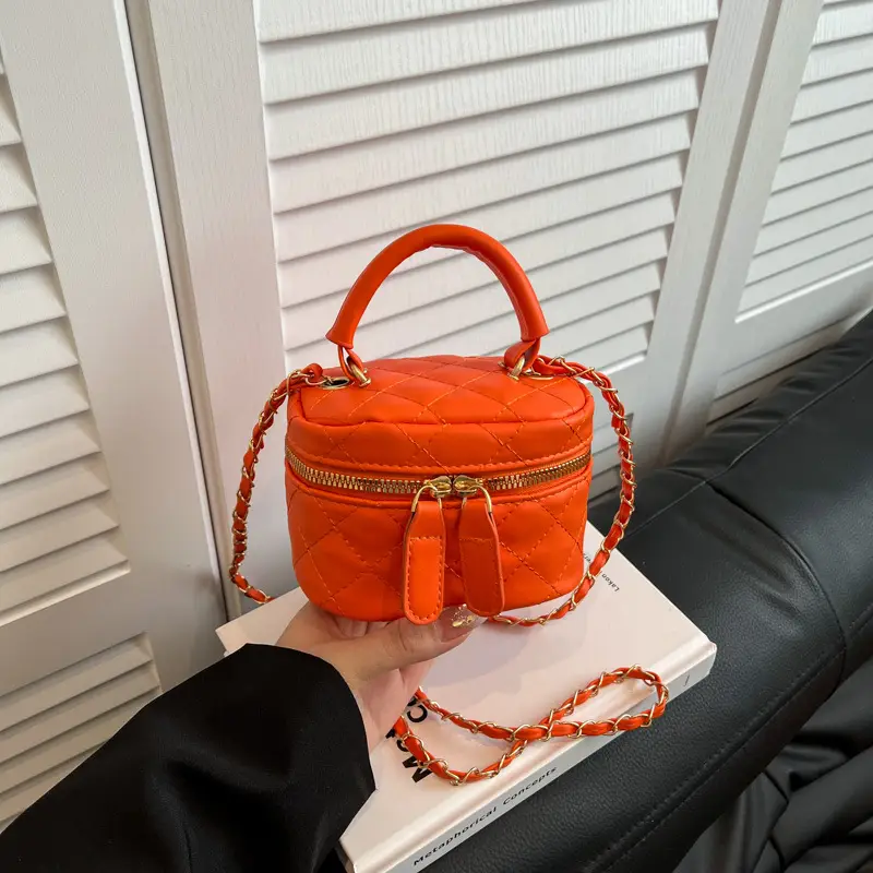 Orange Diamond Mini Chain Shoulder Bag for Women - Image 7
