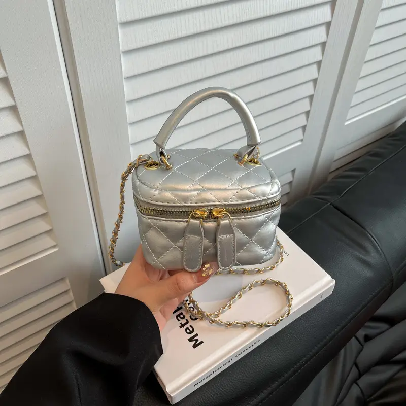 Orange Diamond Mini Chain Shoulder Bag for Women - Image 8