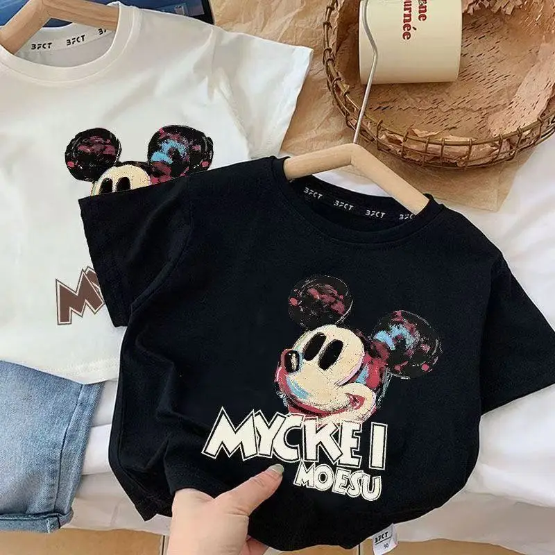 Boys Cotton Mickey T-Shirt White Summer Korean Design - Image 2