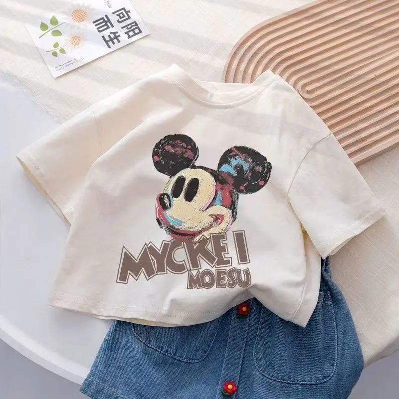 Boys Cotton Mickey T-Shirt White Summer Korean Design - Image 3