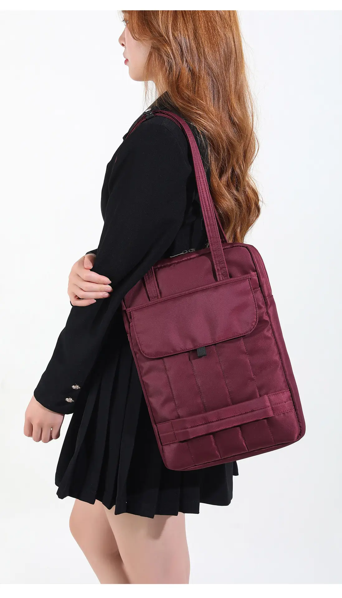 13.3" Laptop Shoulder Bag Maroon Quilted Women — feature 13