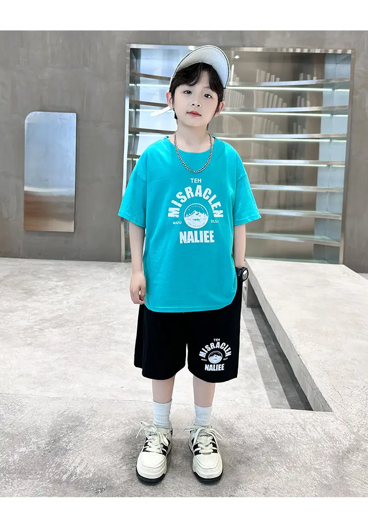 2026 Boys Cotton T-Shirt Shorts Set Blue Black — feature 11