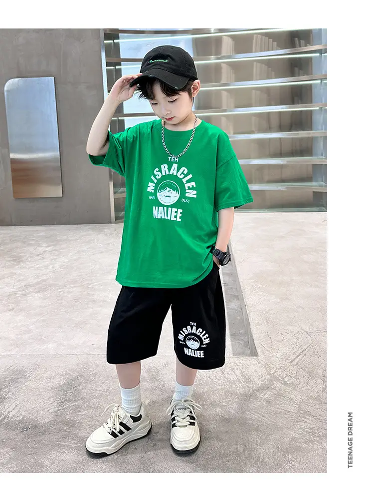 2026 Boys Cotton T-Shirt Shorts Set Blue Black — feature 15