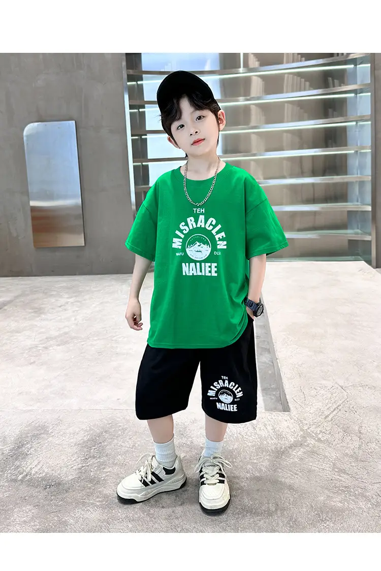 2026 Boys Cotton T-Shirt Shorts Set Blue Black — feature 16