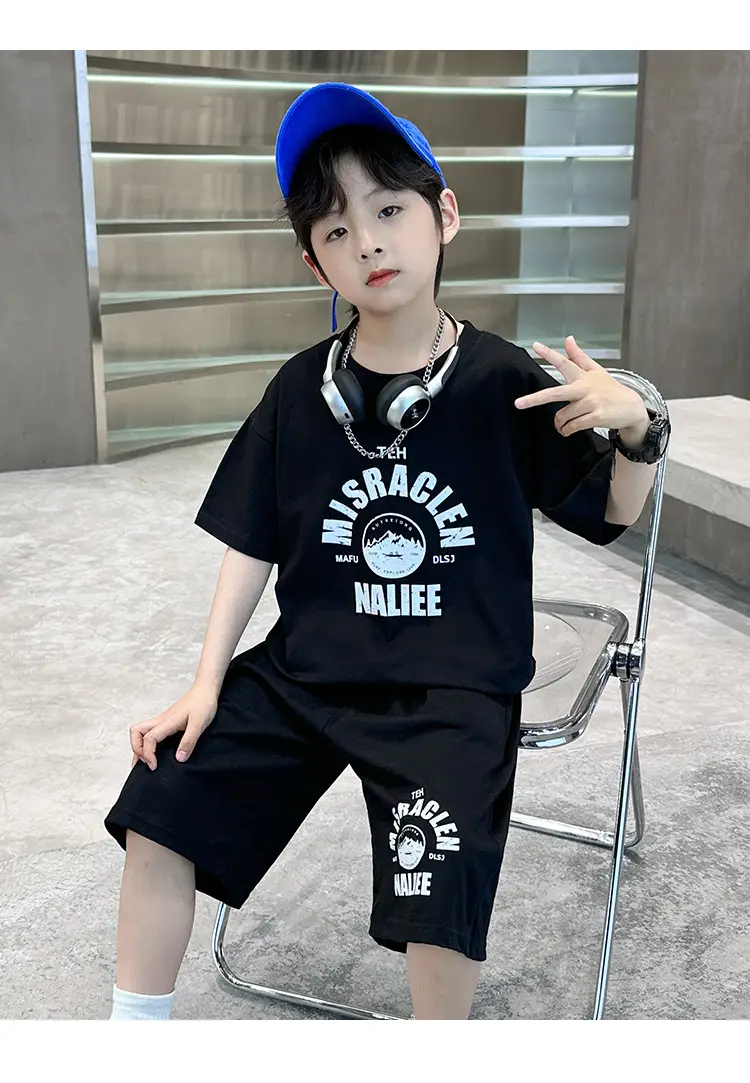 2026 Boys Cotton T-Shirt Shorts Set Blue Black — feature 20