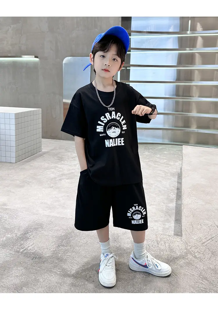 2026 Boys Cotton T-Shirt Shorts Set Blue Black — feature 21
