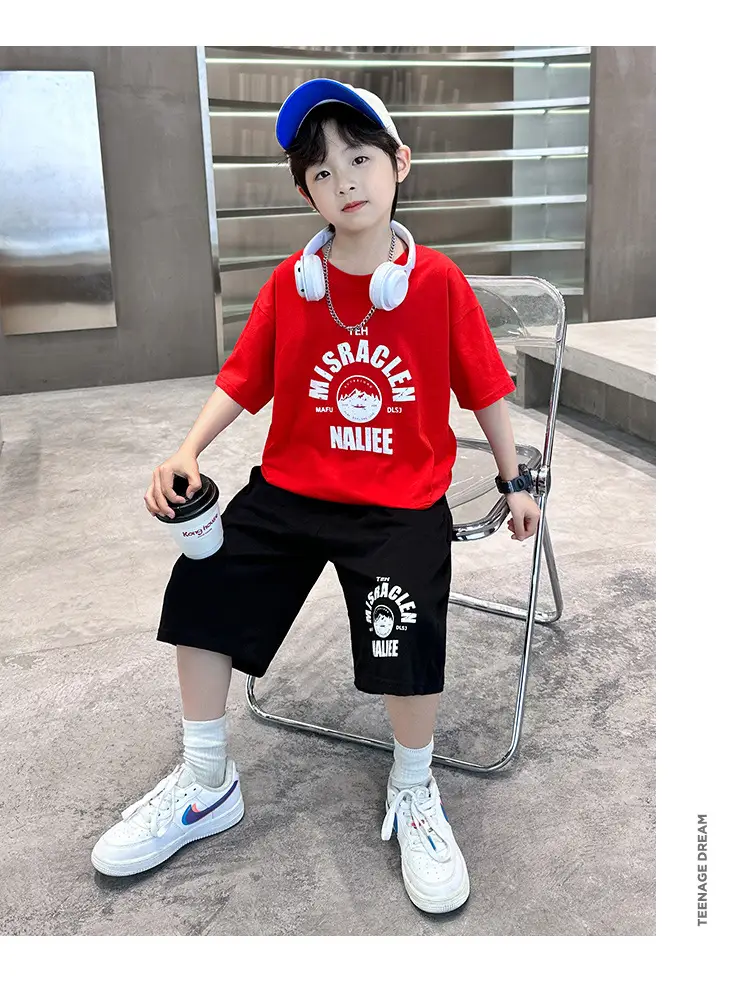 2026 Boys Cotton T-Shirt Shorts Set Blue Black — feature 25