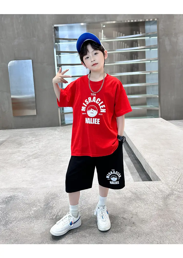 2026 Boys Cotton T-Shirt Shorts Set Blue Black — feature 26