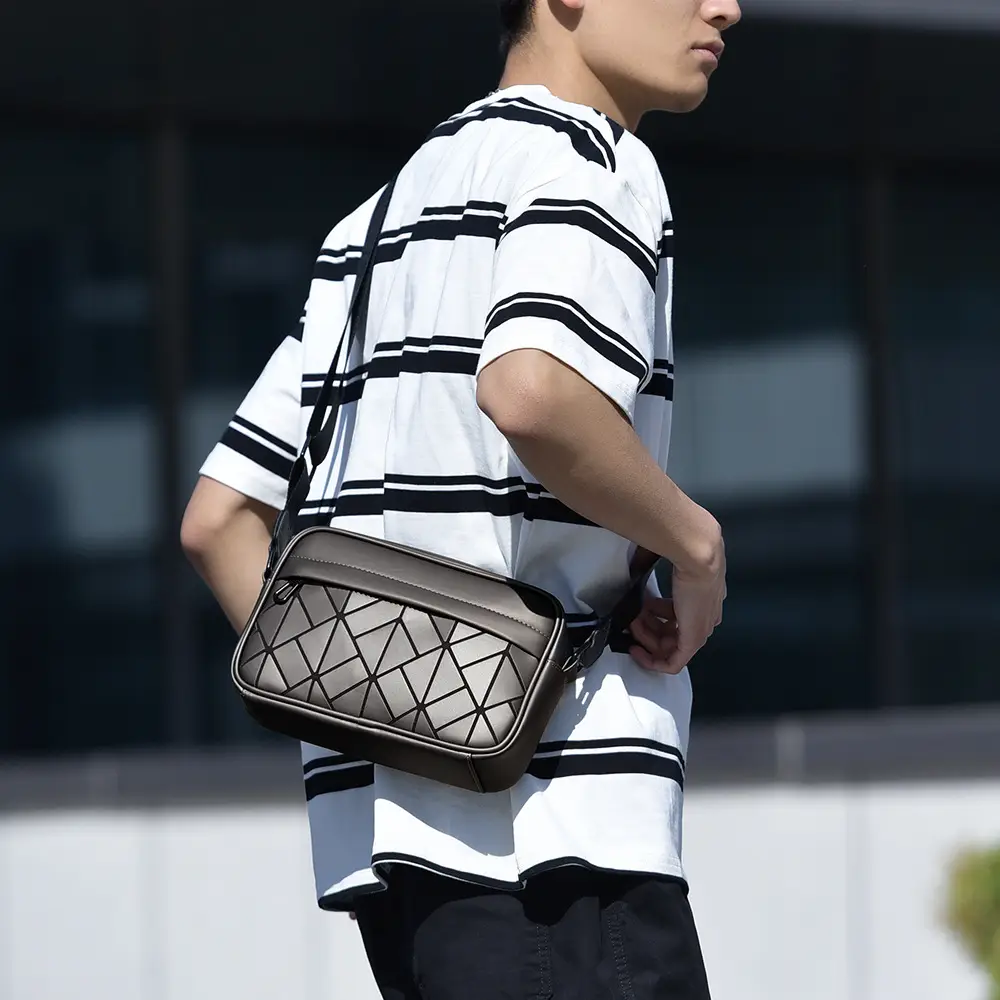 2025 Men Rhombus Crossbody Bag Black Purple - Image 5