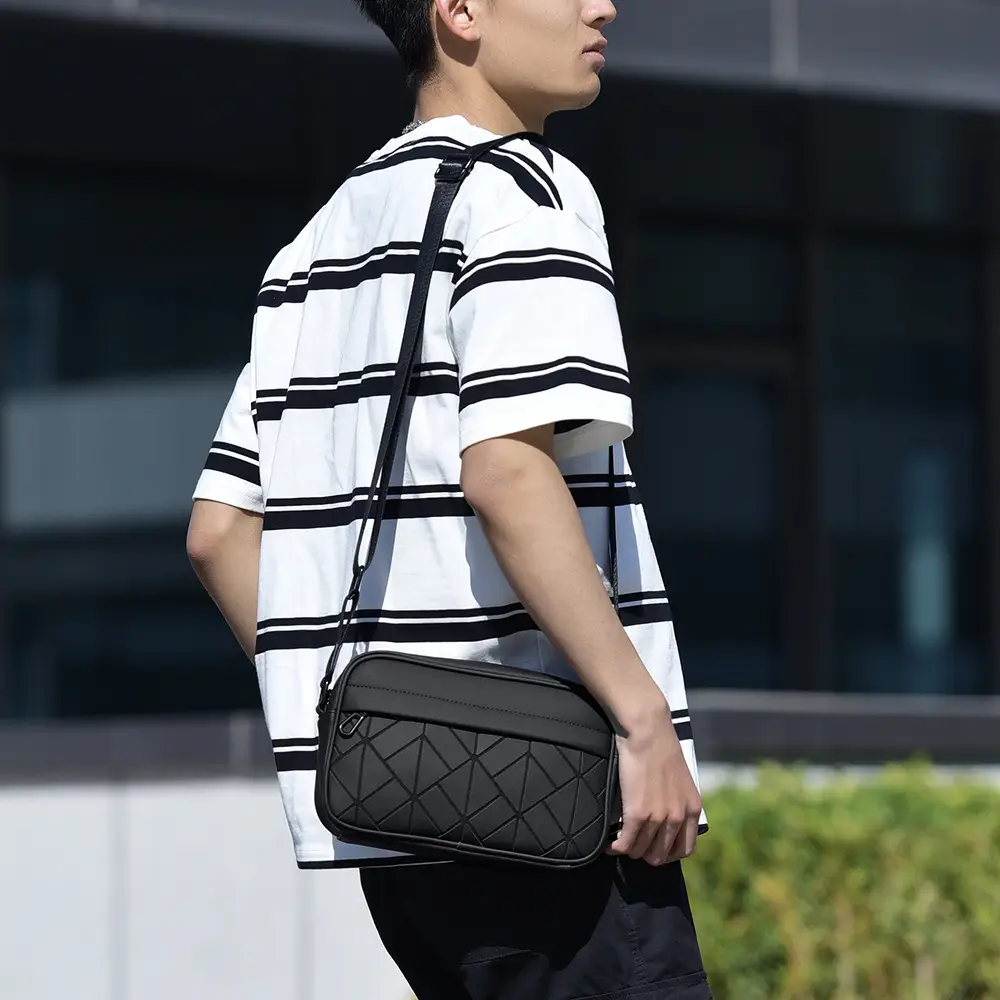 2025 Men Rhombus Crossbody Bag Black Purple - Image 6