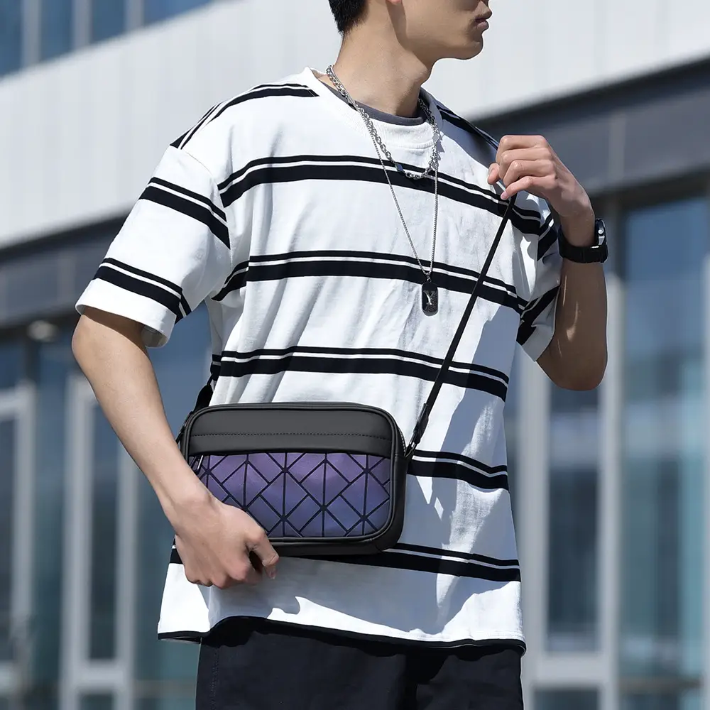 2025 Men Rhombus Crossbody Bag Black Purple - Image 7